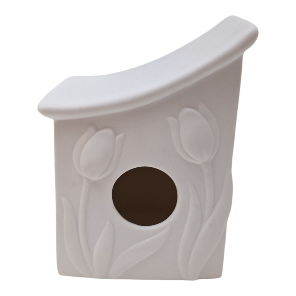 NWT 7" Ceramic Birdhouse Slope Tulip Home Shelf Decor Ready To Paint DIY Craft